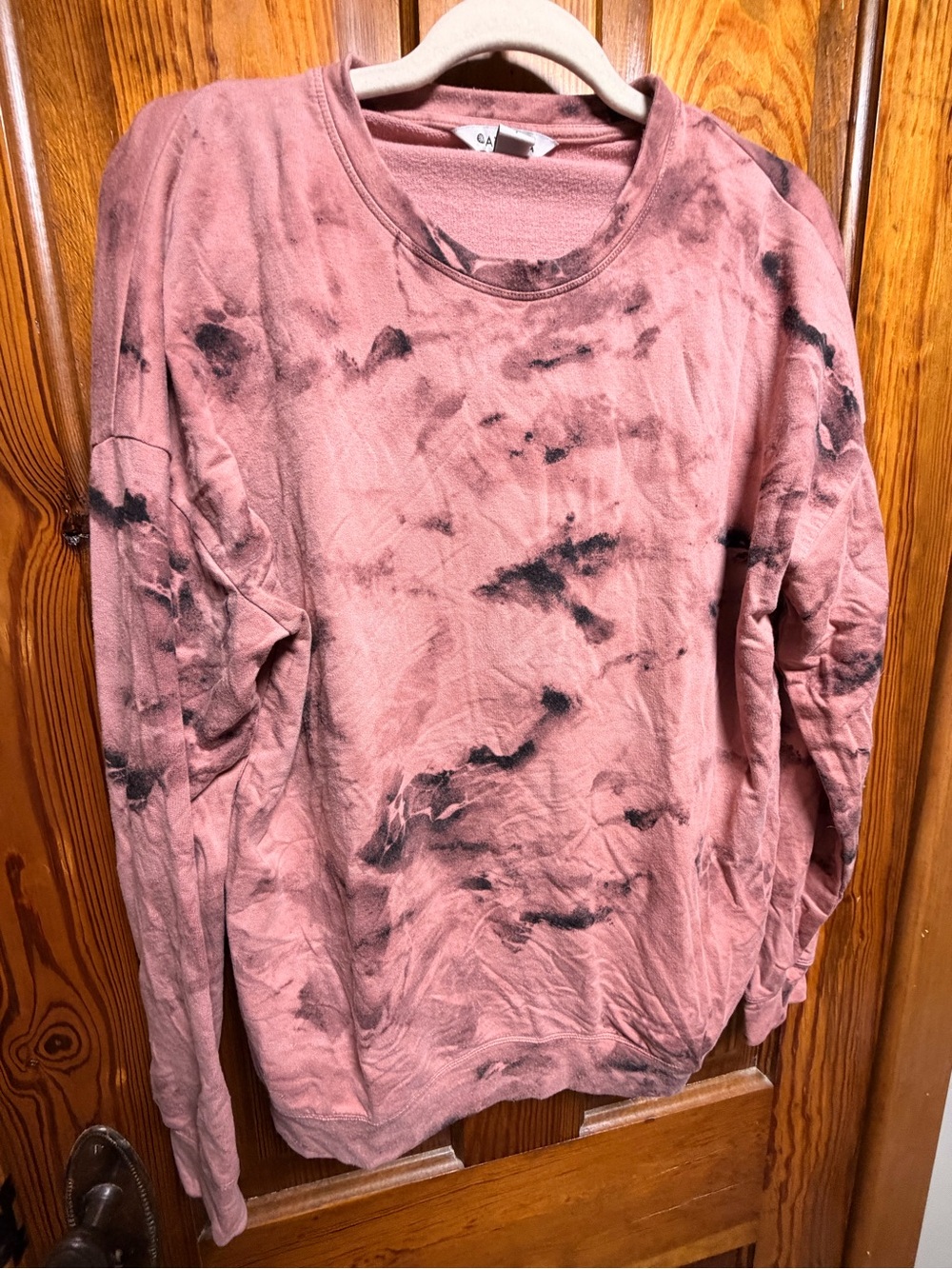 Athleta Pink Tie-Dye Crewneck Sweatshirt with Black Accents